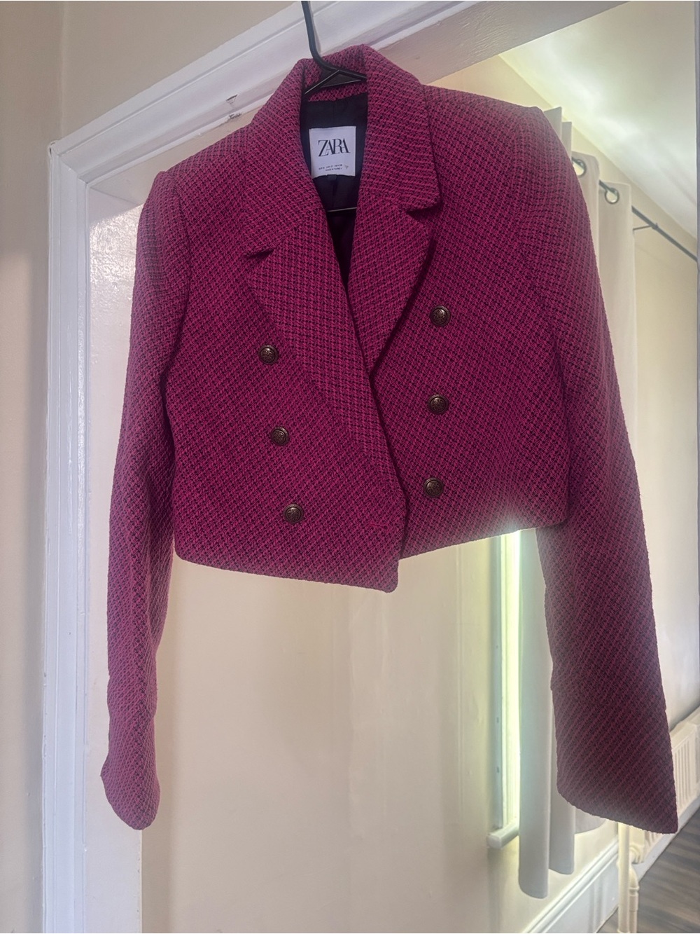 Zara Cropped Double-Breasted Raspberry Pink Blazer